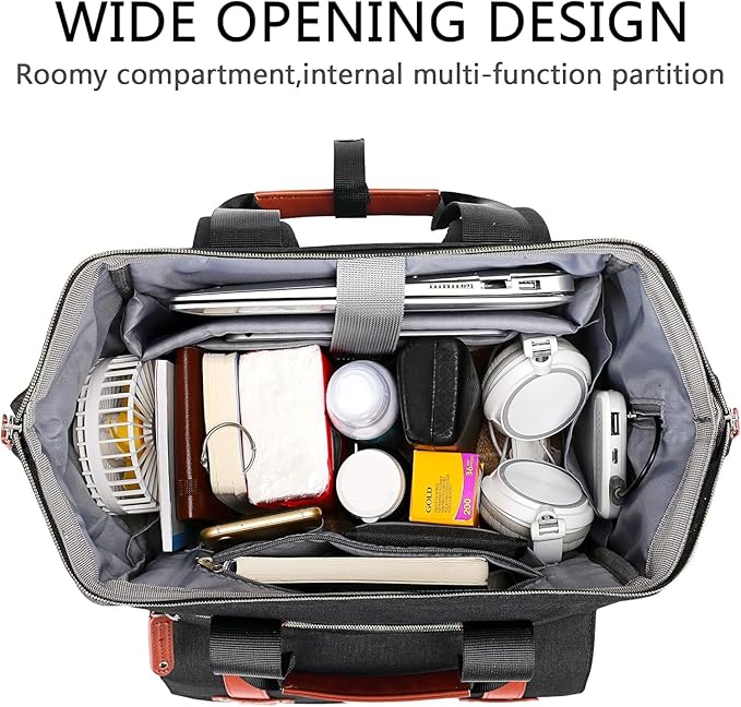 FALANKO Laptop Backpack for women, Doctor Teacher Work RFID Anti Theft Laptops Backpack with USB Charging Port, Wide Open College Travel 15.6 Inch Computer Bag for Men Women