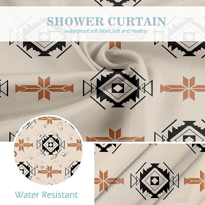 Aimego Western Aztec Shower Curtain - Boho Chic Geometric Southwest Ethnic Tribal Vintage Country Farmhouse Fabric Cloth Bath Shower Curtains Set with 12 Hooks for Bathroom Decor Accessories, 72"x72"