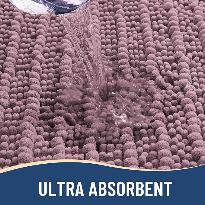 Arotive Luxury Chenille Bathroom Rug Mat, Extra Soft Thick Absorbent Shaggy Bath Rugs, Non-Slip Machine Wash Dry, Plush Bath Mats for Bathroom, Shower and Tub, 30x17, Deep Plum