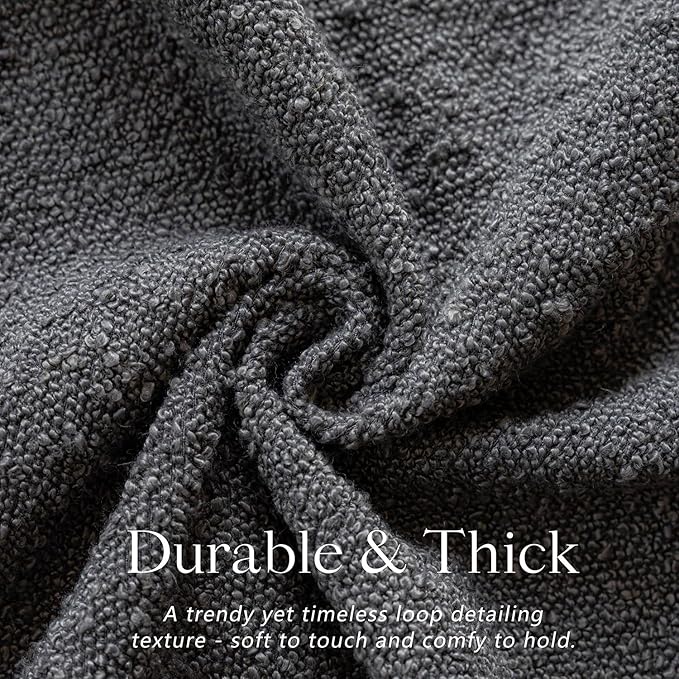 Foindtower Set of 2, Decorative Textured Boucle Throw Pillow Covers Accent Solid Pillow Cases Neutral Soft Cozy Couch Cushion Case for Chair Sofa Bedroom Living Room Home Decor 26 x 26 Inch Dark Grey