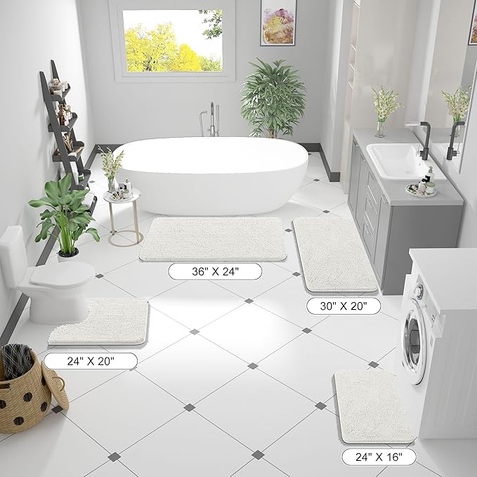 OLANLY Bathroom Rugs 47x24, Extra Soft Absorbent Chenille Bath Rugs, Rubber Backing Quick Dry, Machine Washable Bath Mats for Bathroom Floor, Tub and Shower, Home Decor Accessories, Ivory
