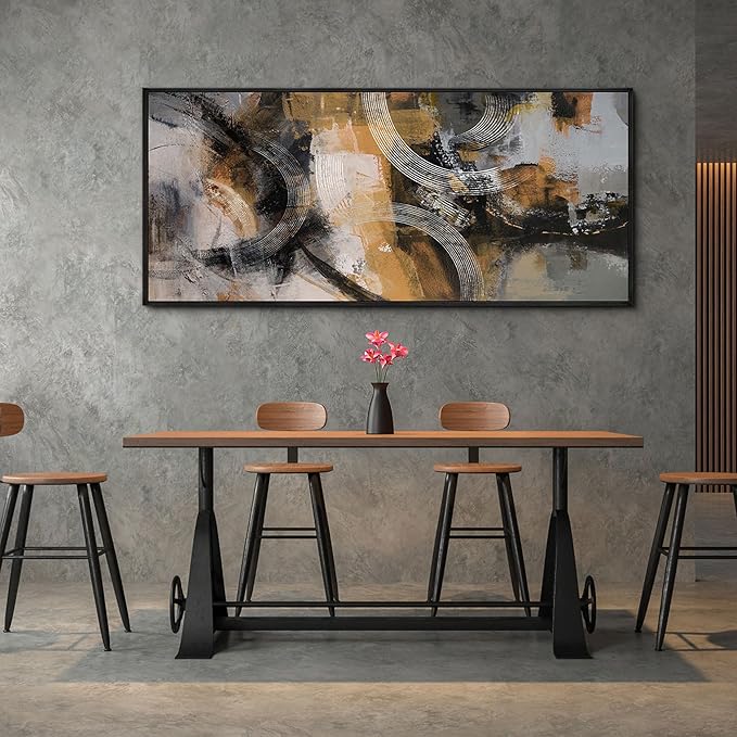 KLAKLA Large Canvas Abstract Wall Art for Living Room Pictures for Living Room Modern Art Wall Decor Office Wall Art Orange Gray Yellow Artwork Bedroom Decor 70x31 Inches