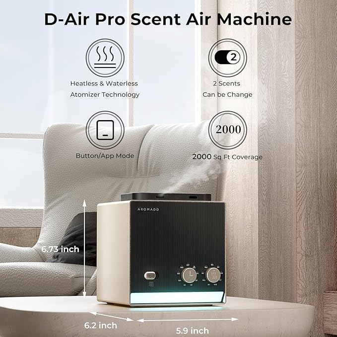 Smart Aroma Dual-Scent Waterless Essential Oil Diffuser, Cold Air Tech Scent Air Machine for 2000 Sq Ft, 2×200ml Hotel Collection Diffuser for Home & Office (Gold Titanium, Two Scents)