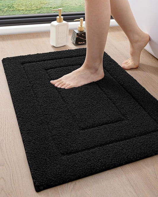DEXI Bathroom Rug 32x20, Non Slip Washable Bath Mat for Shower Floor, Absorbent Soft Bathmat with Rubber Backing, Quick Dry Microfiber Carpet, Black