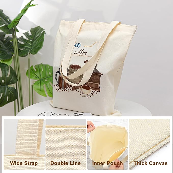 Tote Bag for Women, Canvas Tote Bag with Pockets,Canvas Shopping Bags,Reusable Grocery Bags