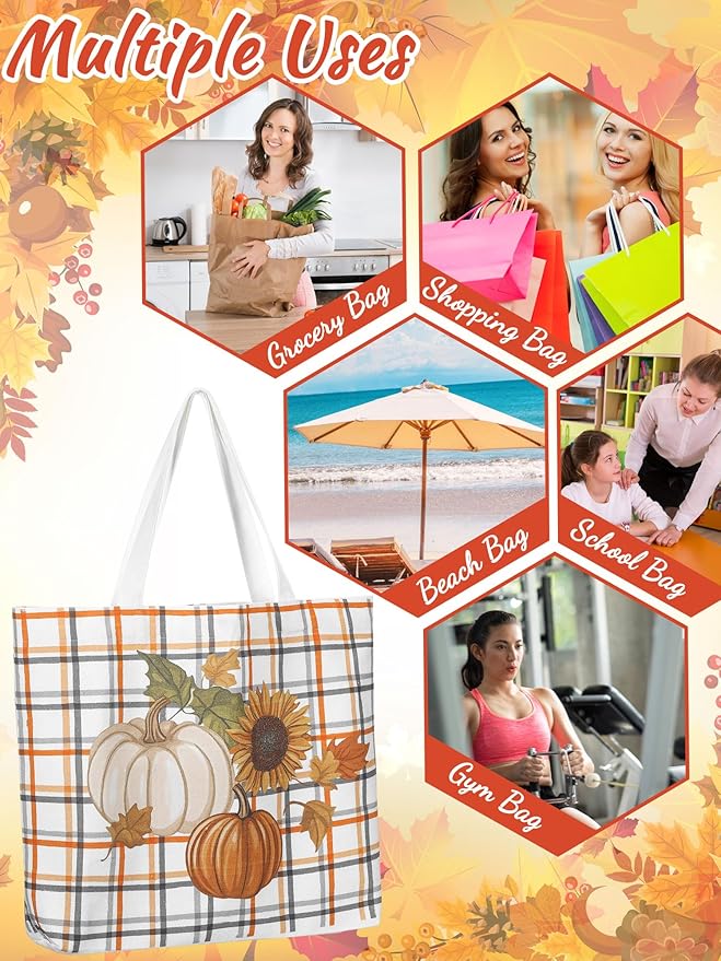Bencailor 2 Pcs Fall Canvas Tote Bag Thanksgiving Pumpkin Maple Leaf Tote Pouch Cute Aesthetic Reusable Grocery Bag for Women