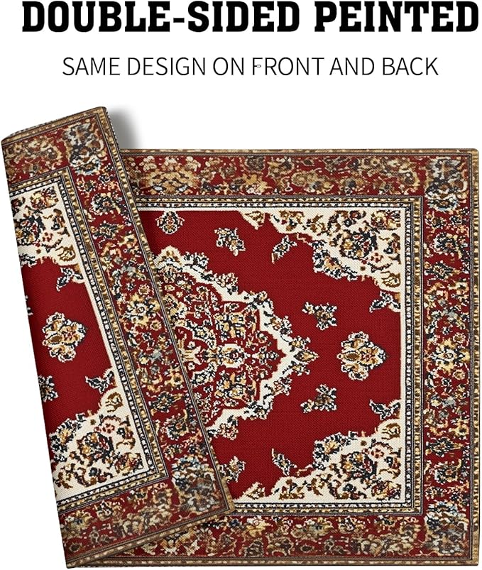 Giwawa 12"x18" Ethnic Boho Placemats Set of 4 Antique Tribal Rustic Red Floral Table Mats Farmhouse Carpet Stain Resistant Washable Linen Place Mat for Kitchen Dining Picnic Party Decor