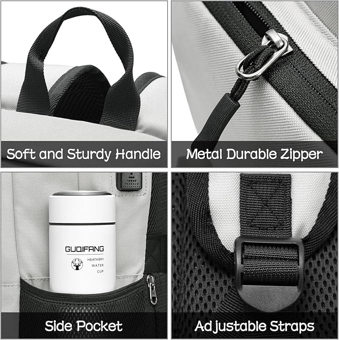 Backpack for Men and Women, School Backpack for Teen Boys and Girls, Carry-on Lightweight Casual Bookbag with USB Charging Port Fit 15.6 Inch Laptop, Grey