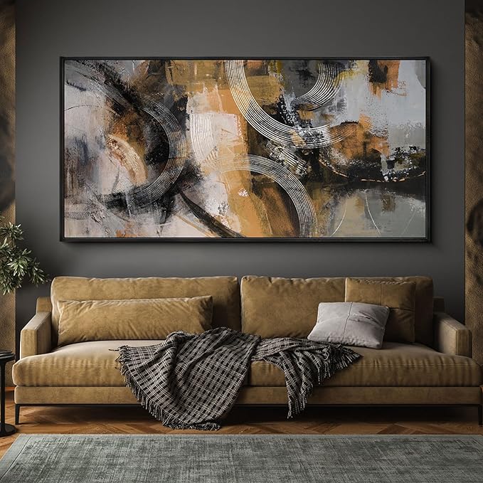 KLAKLA Large Canvas Abstract Wall Art for Living Room-Pictures for Living Room, Modern Art Wall Decor, Office Wall Art, Orange, Gray & Yellow Artwork, Bedroom Decor 29×58IN