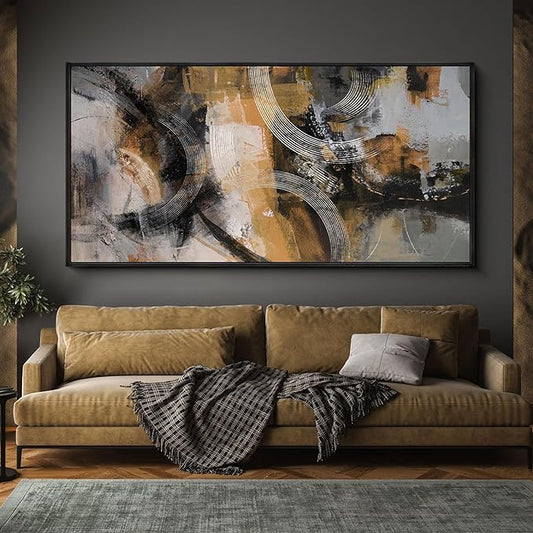 KLAKLA Large Canvas Abstract Wall Art for Living Room-Pictures for Living Room, Modern Art Wall Decor, Office Wall Art, Orange, Gray & Yellow Artwork, Bedroom Decor 29×58IN