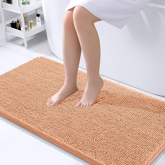 OLANLY Bathroom Rugs 44x24, Extra Soft Absorbent Chenille Bath Rugs, Rubber Backing Quick Dry, Machine Washable Bath Mats for Bathroom Floor, Tub and Shower, Home Decor Accessories, Peach