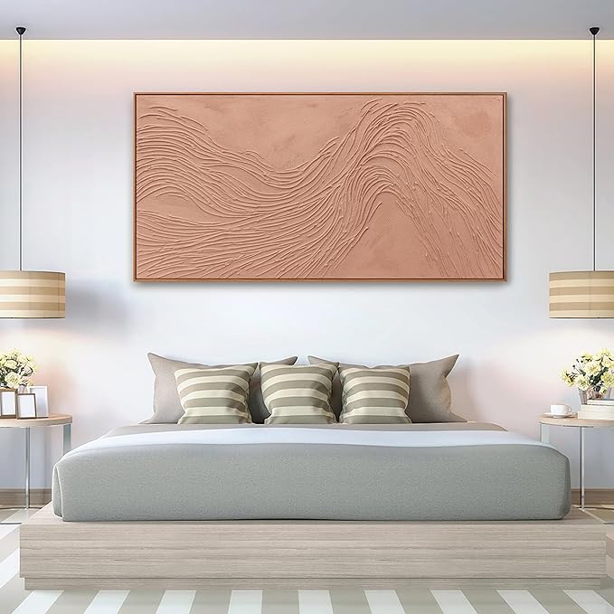 Abstract Wall Art For Living Room Decor Canvas Artwork Hand Painted Reddish Brown Variational Texture Minimalist Modern Art Wall Decor Painting With Framed For Bedroom Dining Room Home Office Modern Abstract Artwork Home Decoration 29"x58"