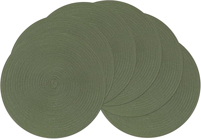 SHACOS Round Placemats Set of 6 Washable 15 inch Round Table Mats Cotton Polyester Woven Braided Place Mats for Dining Table (Olive Green, 6)