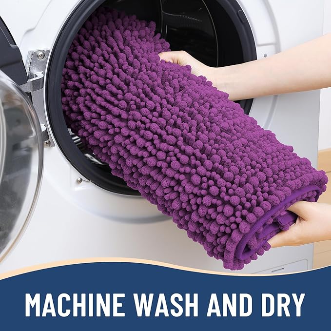Arotive Luxury Chenille Bathroom Rug Mat, Extra Soft Thick Absorbent Shaggy Bath Rugs, Non-Slip Machine Wash Dry, Plush Bath Mats for Bathroom, Shower and Tub, 30x20, Purple