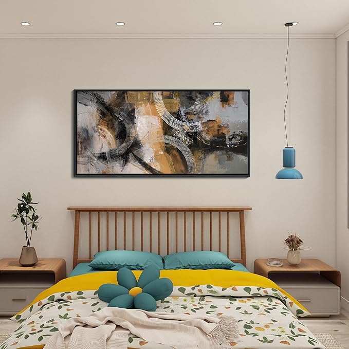 KLAKLA Wall Art for Living Room & Office - Modern Abstract Canvas Wall Art Decor - Orange, Gray, Yellow Paintings & Pictures for Living Room - Bedroom Wall Decor 24×48IN