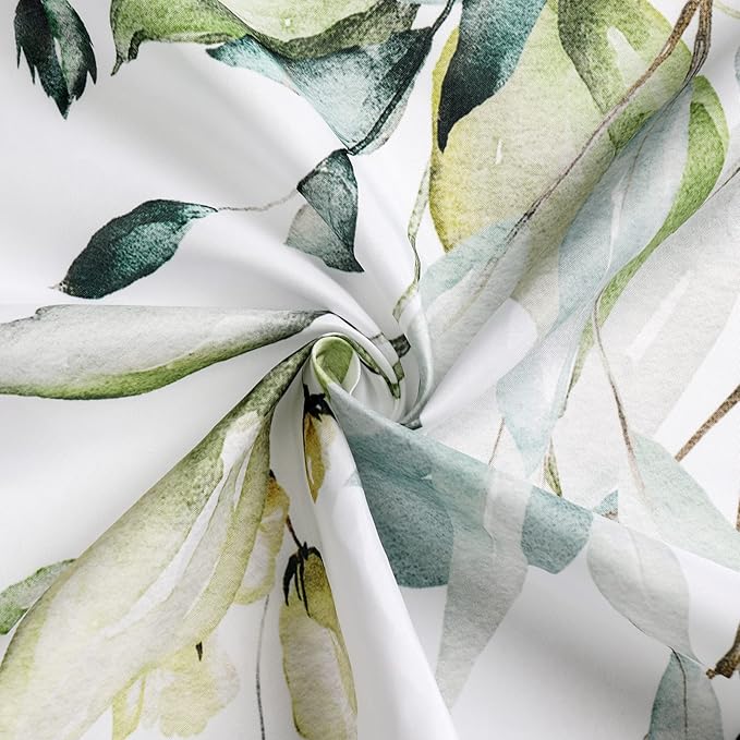 Gibelle Sage Green Eucalyptus Shower Curtain, Watercolor Plant Leaves with Floral Bathroom Decor Waterproof Fabric Shower Curtain Set with Hooks 72x72 Inch White
