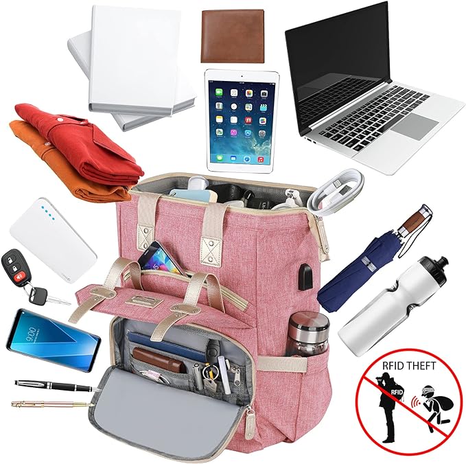 FALANKO Laptop Backpack for Women,Large Computer Backpack 17 Inch Laptop with USB Charging Port, Water Resistant Teacher work nurse Doctor Bookbag