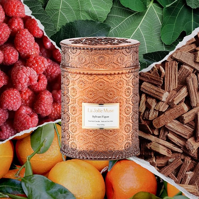 LA JOLIE MUSE Fall Candles - Sylvan Figue, Fig Leaf, Red Berries, Sandalwood | 19 oz Large Wooden Wick Candle | Natural Soy Wax | 90 Hours Clean Burn | Luxury Fig Candle | Gift-Ready for Hosts