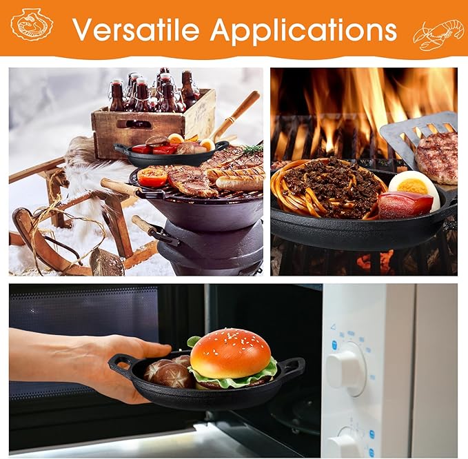 Mifoci 6 Pcs Oval Serving Dish Mini Cast Iron Skillet Cast Iron Baking Pan Sizzling Plate Matte Black Gratin Cookware for Home Restaurant Kitchen Food Service Barbecue (7.1" X 4.7")