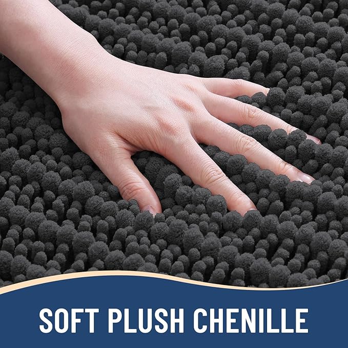 Arotive Luxury Chenille Bathroom Rug Mat, Extra Soft Thick Absorbent Shaggy Bath Rugs, Non-Slip Machine Wash Dry, Plush Bath Mats for Bathroom, Shower and Tub, 70x24, Dark Grey