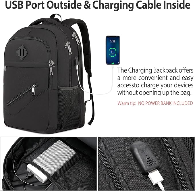 Backpack for Men and Women, School Backpacks for Teen Boys Girls, Water Resistant Sturdy Anti Theft Travel Laptop Backpack, Black Student Bookbag Fits 15.6 Inch Laptop with USB Charging Port, Gifts