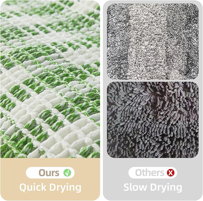 Waffle Bath Mat, Boho Bathroom Rugs Non Slip Washable Absorbent Checkered Bathroom Mat Quick Dry Cute Bath Mat, 30"x20" Green and White