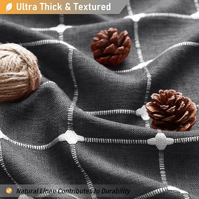 BTTN Extra Long Shower Curtain - 72x96 Inch Long Boho Chic Linen Fabric Heavy Duty Shower Curtain Set with Hooks, Tall Bohemian Farmhouse Shabby Chic Shower Curtains for Bathroom - Charcoal Grey/Gray