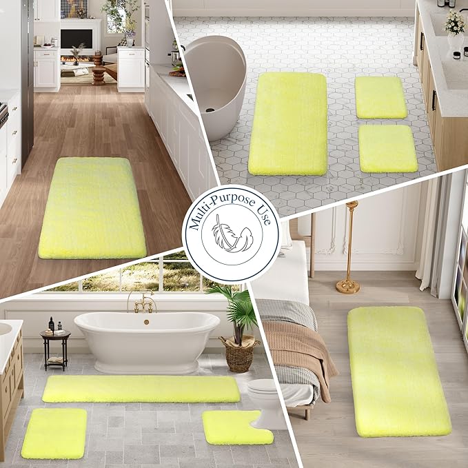 Walensee Bathroom Contour Rug (20x24, Yellow) Non Slip Bath Mat Water Absorbent Soft Microfiber Shaggy Bathroom Mat Machine Washable Bath Rug U Shape Toilet Rug
