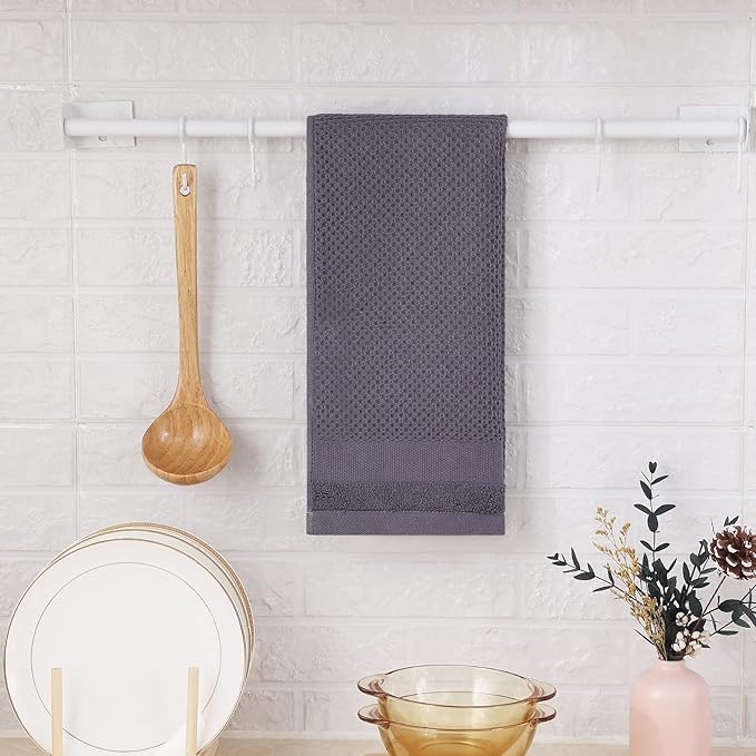 Homaxy 100% Cotton Waffle Weave Kitchen Towels, 13 x 28 Inches Super Absorbent and Machine Washable Dish Towels for Drying Dishes, 8-Packs, Dark Grey