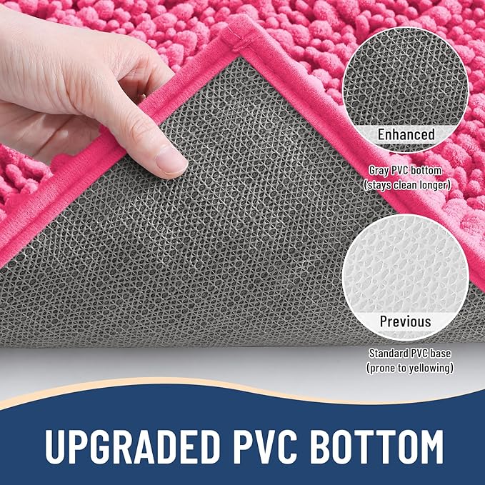 Arotive Luxury Chenille Bathroom Rug Mat, Extra Soft Thick Absorbent Shaggy Bath Rugs, Non-Slip Machine Wash Dry, Plush Bath Mats for Bathroom, Shower and Tub, 30x17, Deep Pink