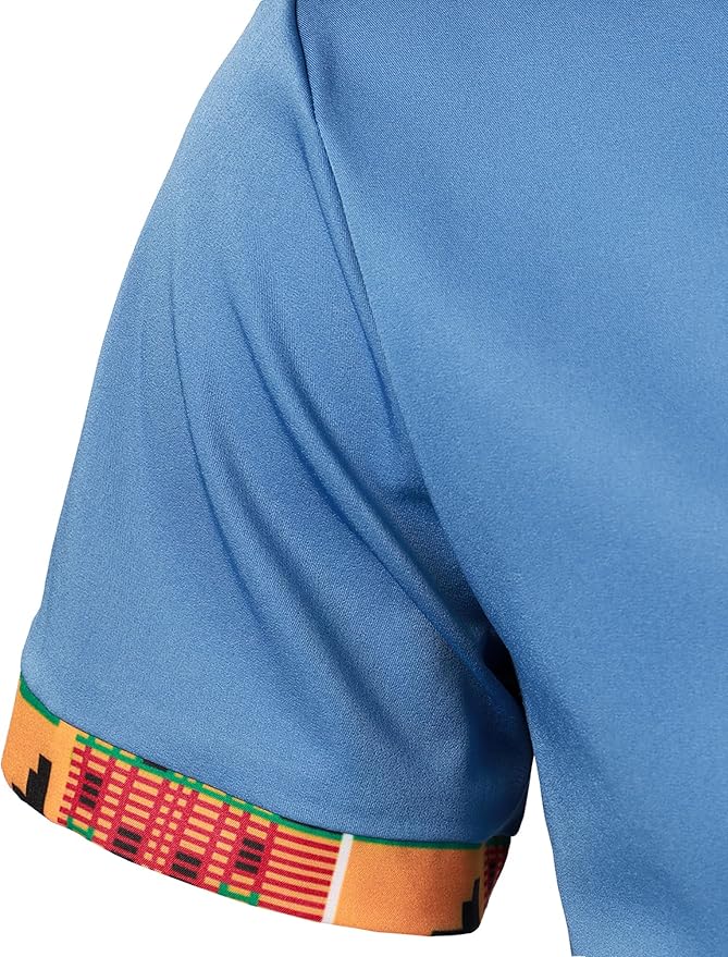 ZEROYAA Men's African Printed Patchwork Design Short Sleeve Button up Shirt