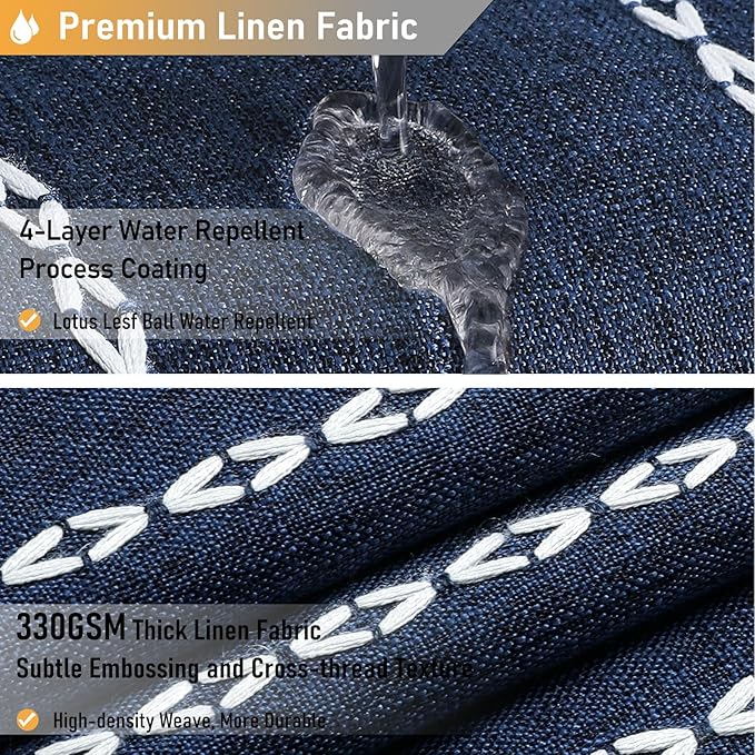 BTTN Boho Shower Stall Curtain - 36x72 Narrow Linen Ultra Thick Striped Tassel Fabric Shower Curtain Set with 6 Hooks, Half Modern Farmhouse Cottage Weighted Shower Curtains for Bathroom - Navy Blue