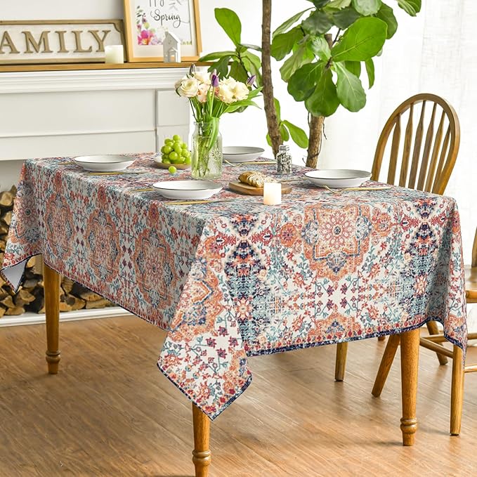 Horaldaily Boho Bohemia Style Tablecloth 52x70 Inch Rectangular, Vintage Country Rustic Farmhouse Magical Fall Orange Washable Seasonal Table Cover for Party Picnic Dinner Decor