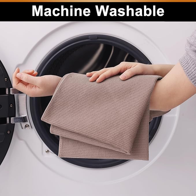 Homaxy 100% Cotton Waffle Weave Kitchen Towels - 8 Pack Soft and Absorbent Dish Towels - 16 x 26 Inches Quick Dry Hand Towels - Brown