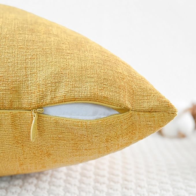 CaliTime Throw Pillow Covers Decorative 20 X 20 Inches Pack of 2 Cozy Chenille Cushion Cases for Couch Sofa Bed Living Room Home Gold