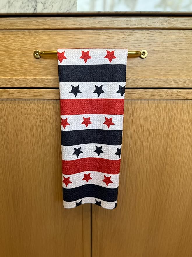 || 3 Pack|| Double Sided Dish Towels || Waffle Weave Microfiber || Tea Towels || Highly Absorbent || Hanging Loop || Dish Cloths || Modern || Designer Prints (July 4th)