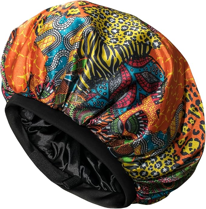 Satin Bonnet Adjustable Sleeping Silk Bonnet Black Women Men Double Layer Satin Silk Sleep Cap Hair Wrap Large Curly Hair
