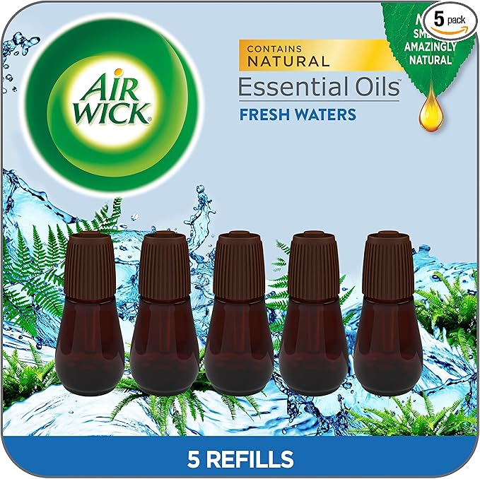 Air Wick Essential Mist Refill, 5 ct, Fresh Waters, Essential Oils Diffuser, Air Freshener