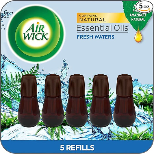 Air Wick Essential Mist Refill, 5 ct, Fresh Waters, Essential Oils Diffuser, Air Freshener