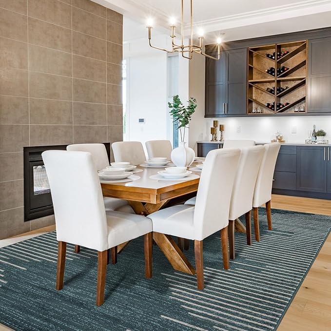 Rugshop Bohemian Stripe Stain Resistant High Traffic Living Room Kitchen Bedroom Dining Home Office Area Rug 7'10" x 10' Teal