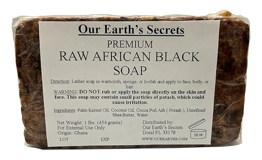 Our Earth's Secrets Raw African Black Soap, 1 lb.