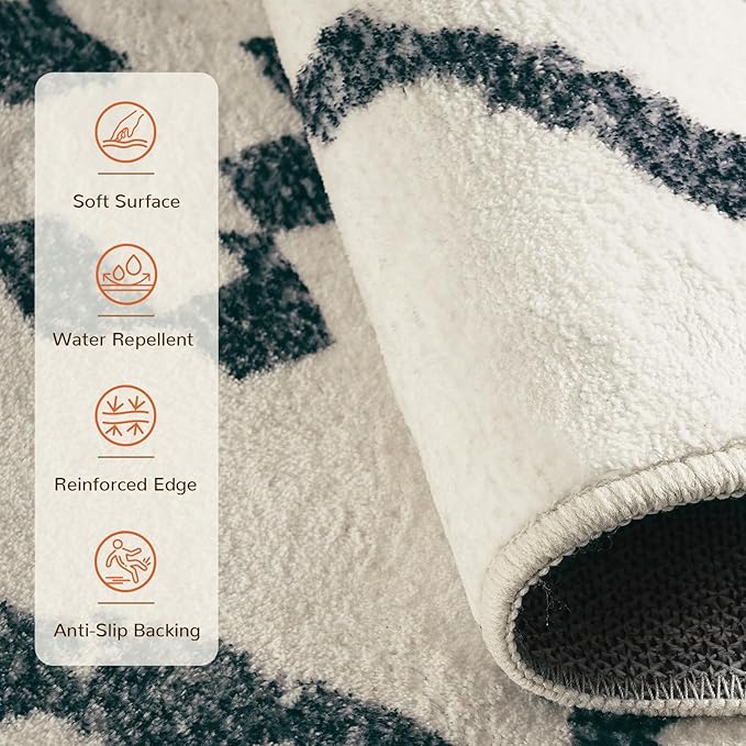 Area Rug 3x5 Rug Machine Washable Non-Slip Low Pile Print Pattern Western Rug for Living Room Bedroom Entryway Tribal Series -Navywhite/Black