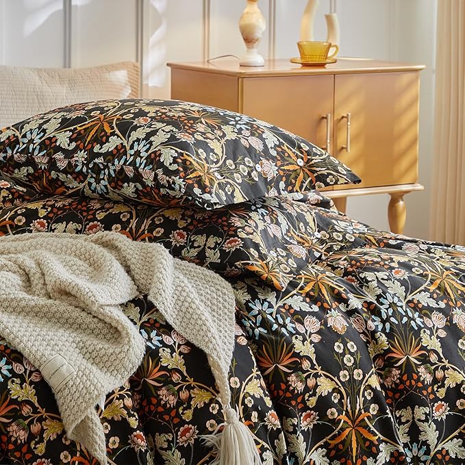 mixinni Vintage Floral Duvet Cover California King Size Farmhouse Boho Duvet Cover Set Cotton Percale Flowers Printed Bedding Set with 2 Pillowcases Perfect for Him and Her-California King Size