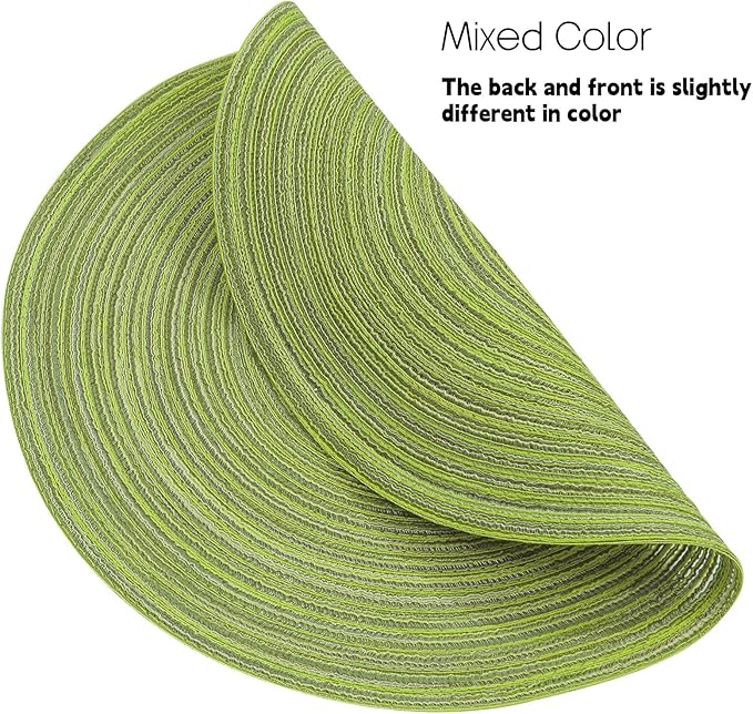 SHACOS Round Placemats Set of 8 Washable 15 inch Round Table Mats Braided Non Slip Fabric Place Mats for Dining Table Indoor (Pea Green, 8)