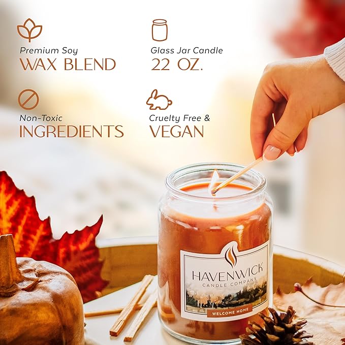 Havenwick Welcome Home Soy Blend 22-oz Large Jar Candle, Long Lasting 110-130 Hour Burn Time with Single Cotton Wick, Relaxing Scented Candles for New Home Gift & Housewarming Parties