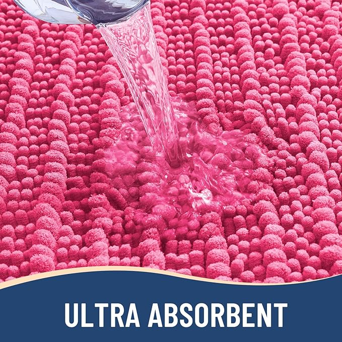 Arotive Luxury Chenille Bathroom Rug Mat, Extra Soft Thick Absorbent Shaggy Bath Rugs, Non-Slip Machine Wash Dry, Plush Bath Mats for Bathroom, Shower and Tub, 34x21, Deep Pink