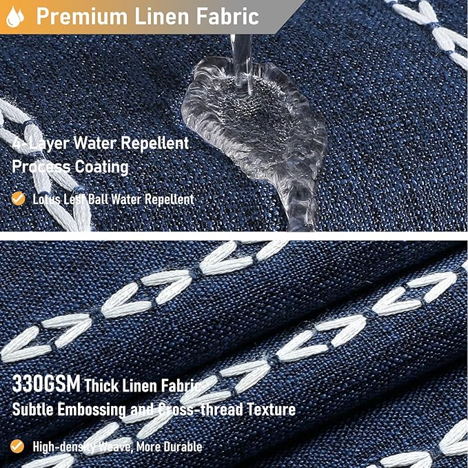 BTTN Boho Farmhouse Shower Curtain - Linen Rustic Weighted Striped Fabric Shower Curtain Set with Tassel, Water Repellent, Bohemian Vintage Country Cloth Shower Curtain for Bathroom, Navy Blue, 72x72