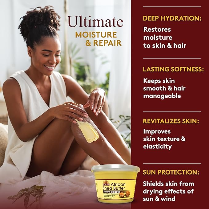 Okay Yellow Shea Butter for Hair and Skin - Raw African Shea Butter for Women and Men, Daily Moisturizer for Face and Body, Helps with Stretch Marks, Soothes Dryness - 13 oz Jar (Pack of 1)