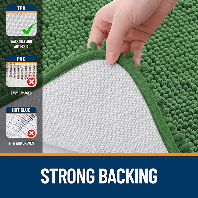 OLANLY Bathroom Rugs 47x24, Extra Soft Absorbent Chenille Bath Rugs, Rubber Backing Quick Dry, Machine Washable Bath Mats for Bathroom Floor, Tub and Shower, Home Decor Accessories, Olive Green