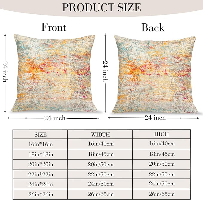 Boho Floral Throw Pillow Covers 24x24 inch Set of 2,Boho Rug Geometric Floral Pattern Decor Double Sided Pattern Cushion Cover Soft Pillow Case Living Sofa Room Bed Square Pillow Cover